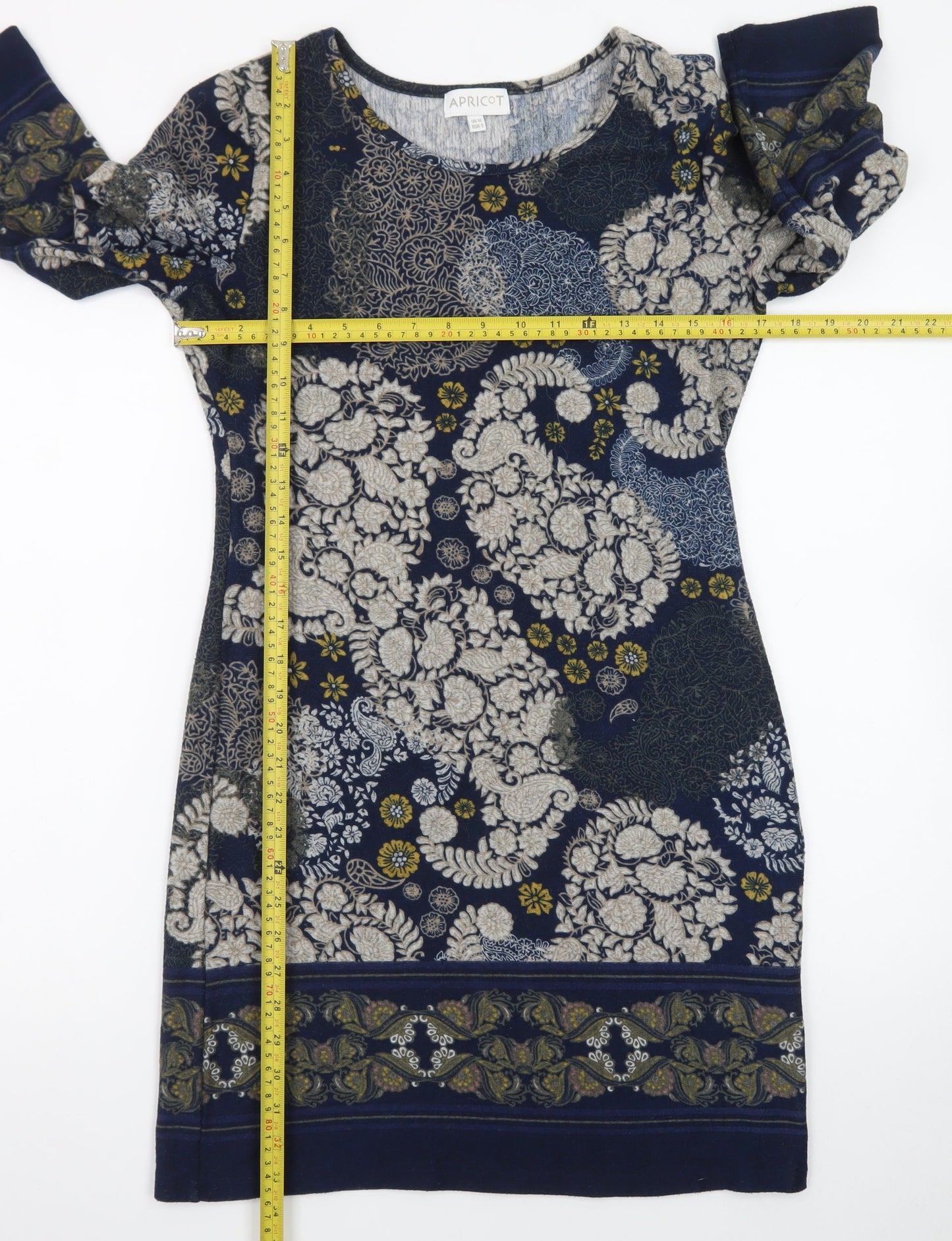 Apricot Women’s Blue Floral Shift Dress UK 10 3/4 Sleeve