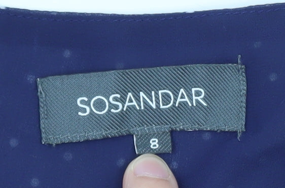Sosandar Women's Blue Polka Dot Wrap Ruffle Blouse Size 8