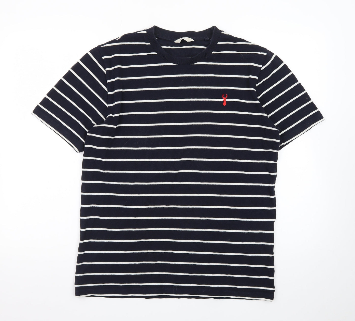 Next Men's Blue Striped Crew Neck Cotton Elastane T-Shirt Size L