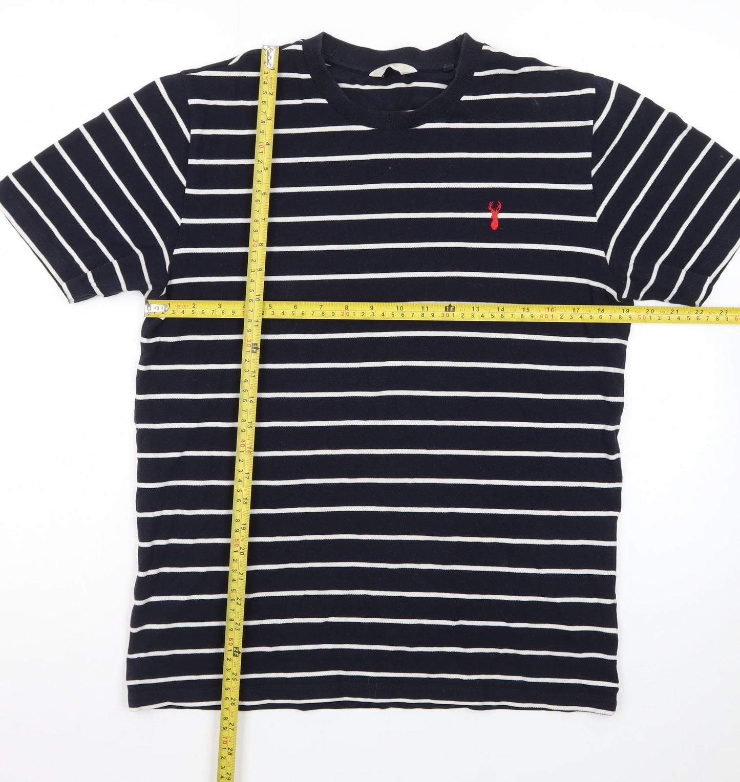 Next Men's Blue Striped Crew Neck Cotton Elastane T-Shirt Size L