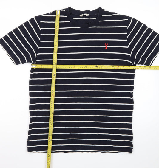 Next Men's Blue Striped Crew Neck Cotton Elastane T-Shirt Size L
