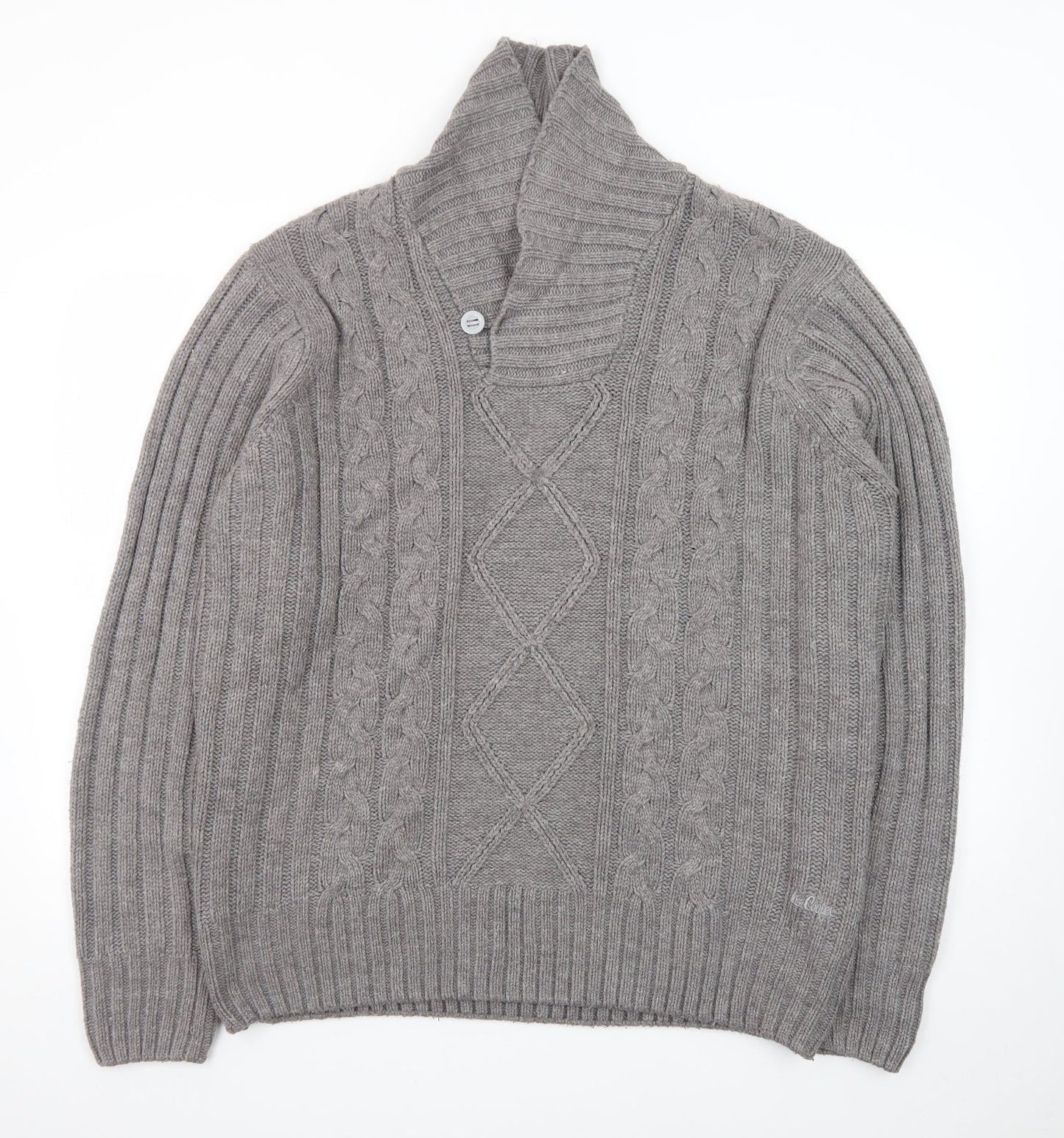 Lee Cooper Men's Grey 2XL Cable-Knit Shawl Collar Jumper