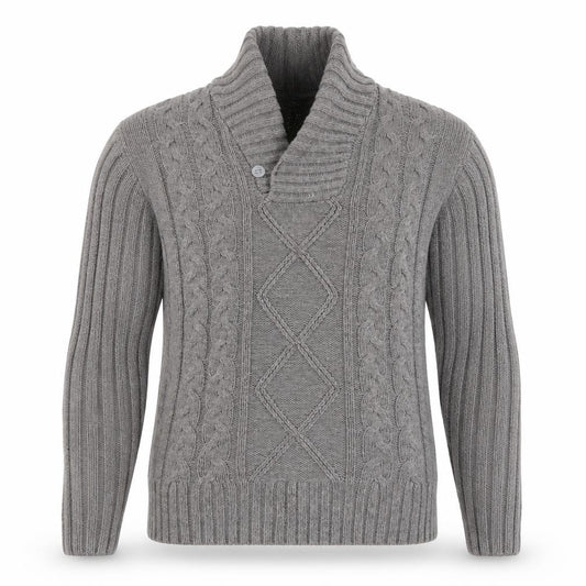 Lee Cooper Men's Grey 2XL Cable-Knit Shawl Collar Jumper