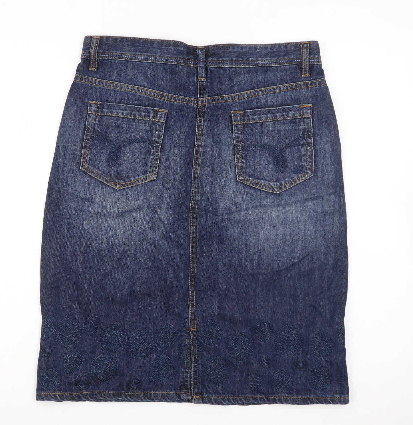 Mantaray Womens Blue Denim Embroidered Knee Length Skirt Size 10