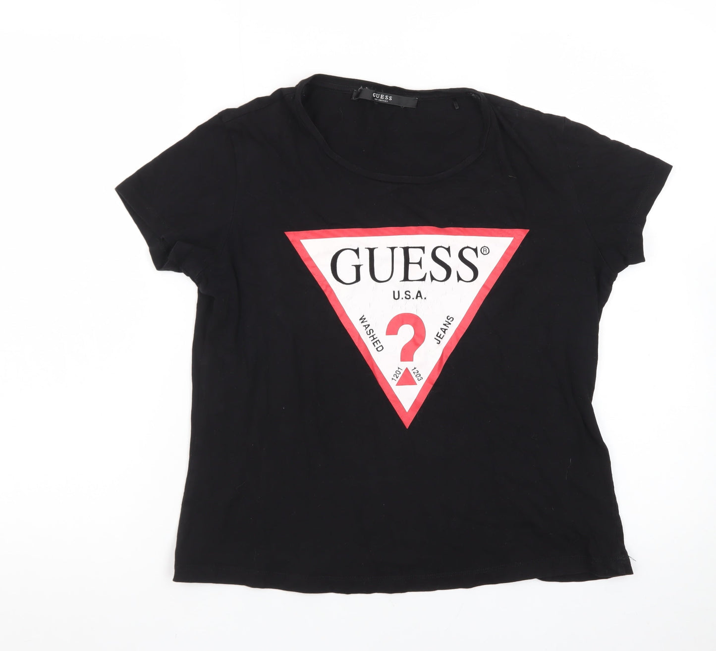 Guess Women’s Black Cotton Logo T-Shirt Size 4 Short Sleeve