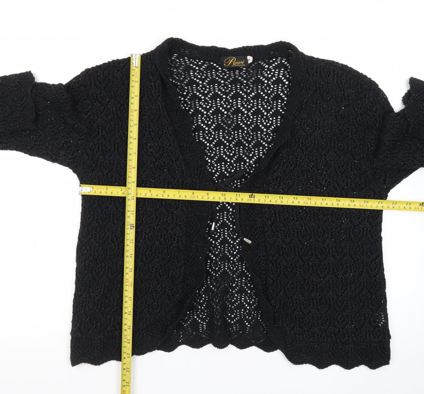 Pyari Collection Women's Black Crochet Open-Knit Cardigan L