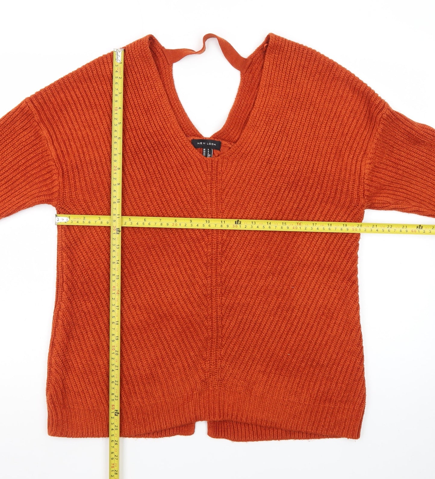 New Look Women’s Orange V-Neck Chunky Knit Jumper Size S