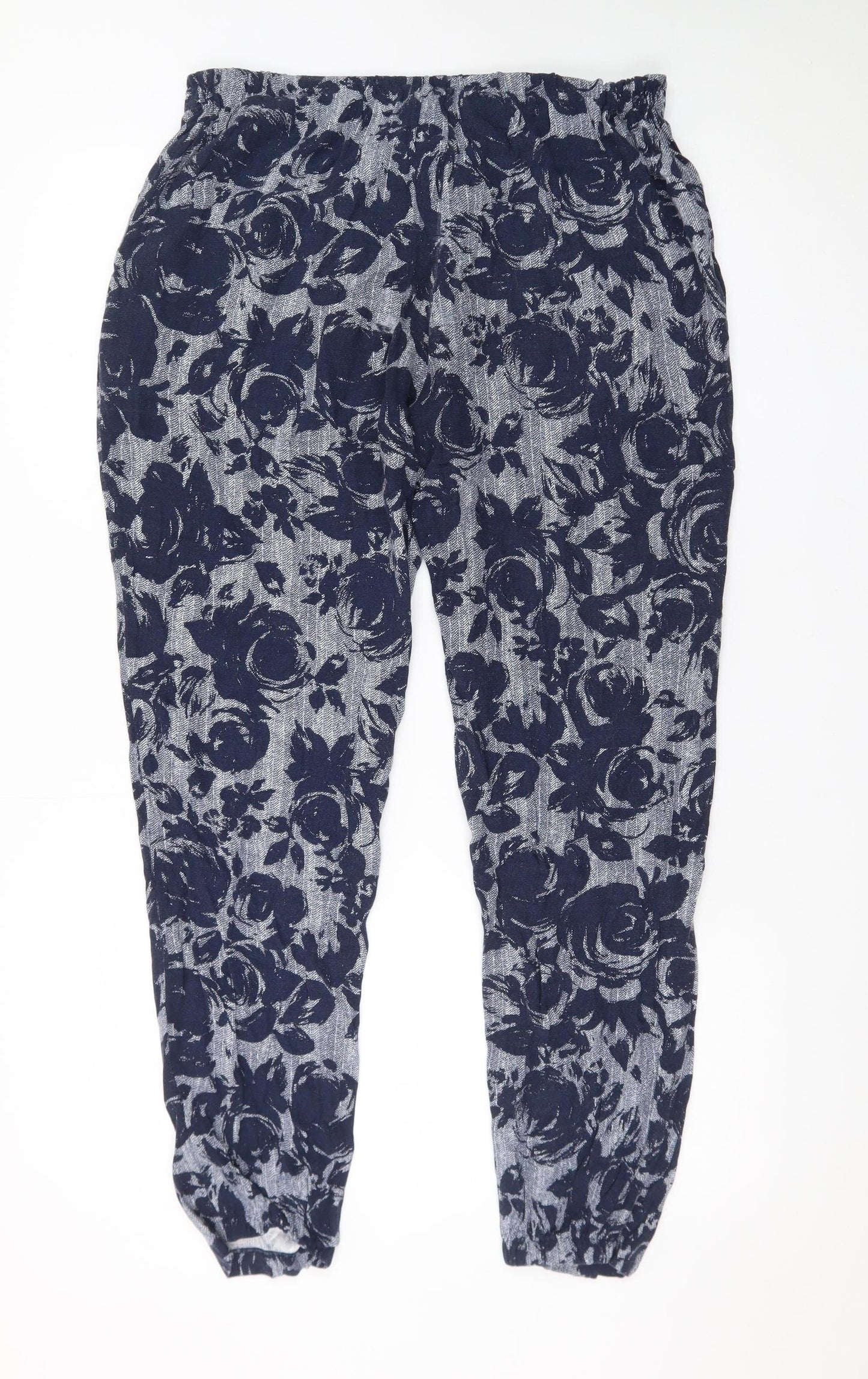 Marks and Spencer Womens Blue Floral Jogger Trousers Size 12 Long