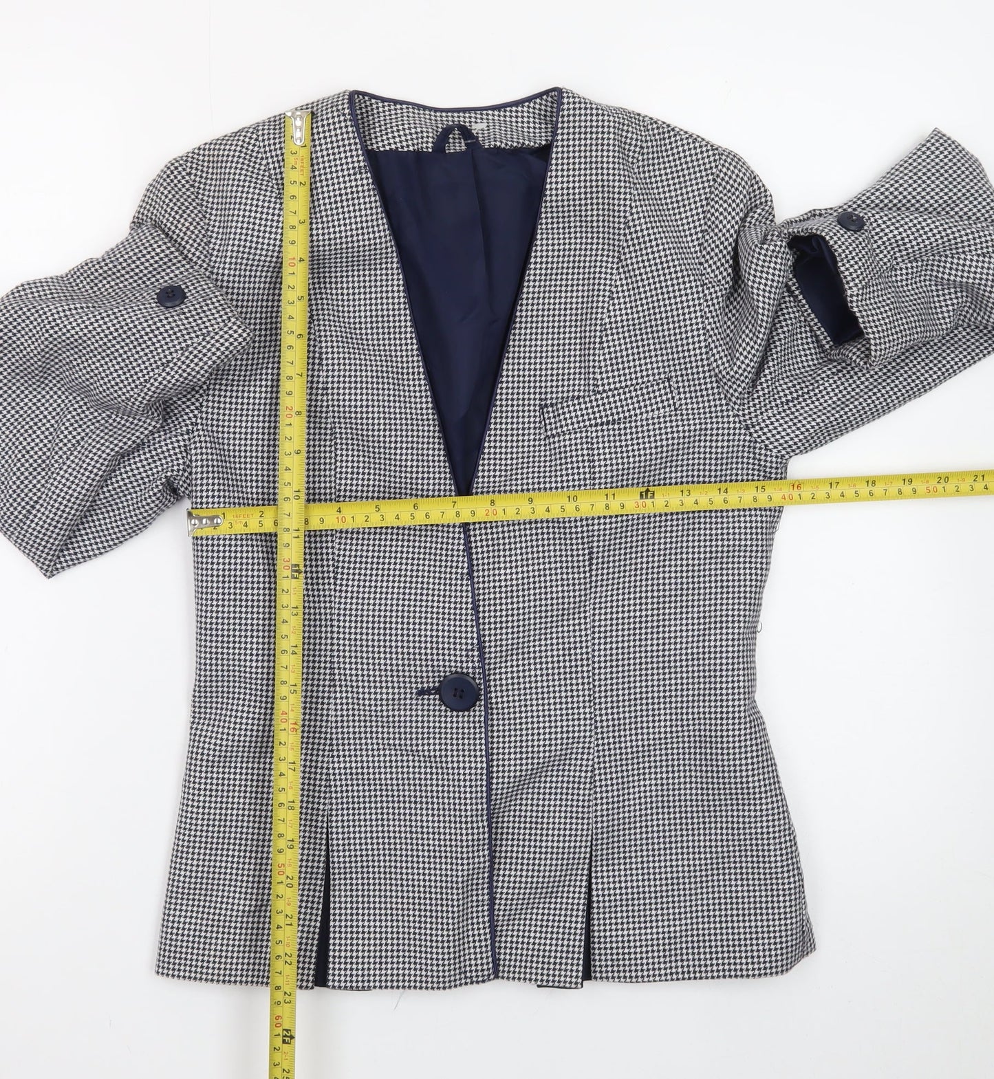 C&A Canda Womens Black & White Houndstooth Blazer Size 10 Single Breasted