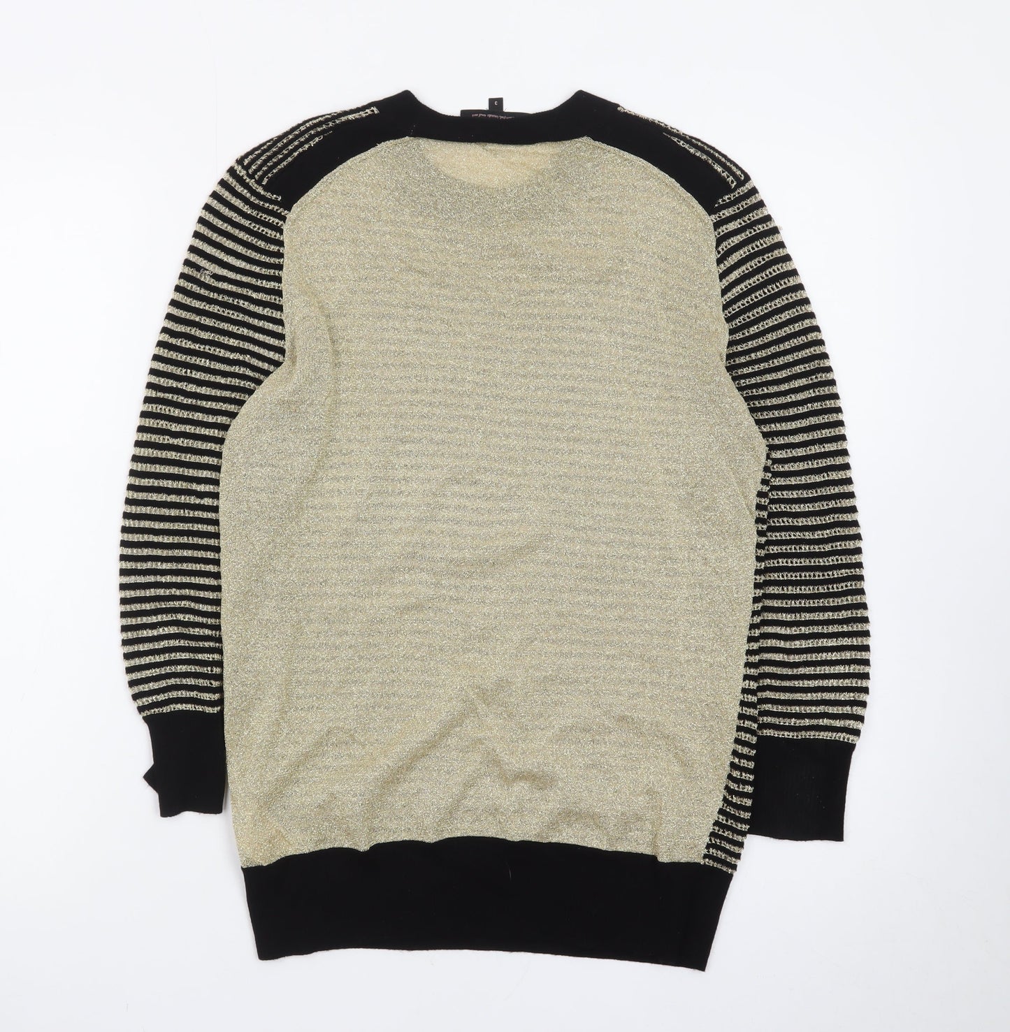 Ted Baker Women's Gold Striped Crew Neck Long Sleeve Jumper Size 12