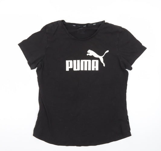 Puma Womens Black Crew Neck Logo T-Shirt Size 14