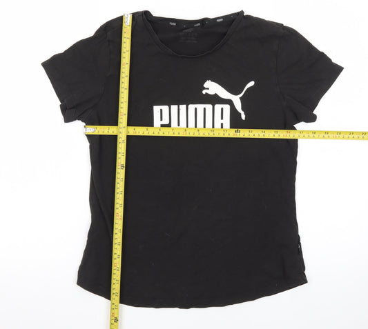Puma Womens Black Crew Neck Logo T-Shirt Size 14