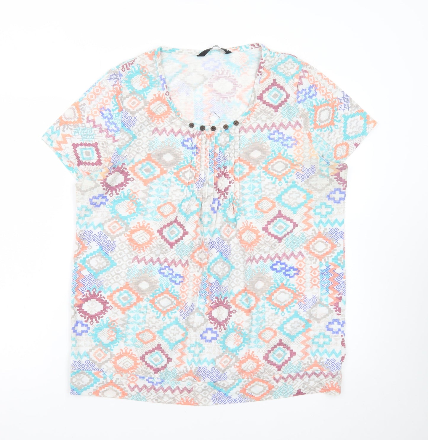 Bm Casual Women’s Multicoloured Geometric Short Sleeve T-Shirt Size 18
