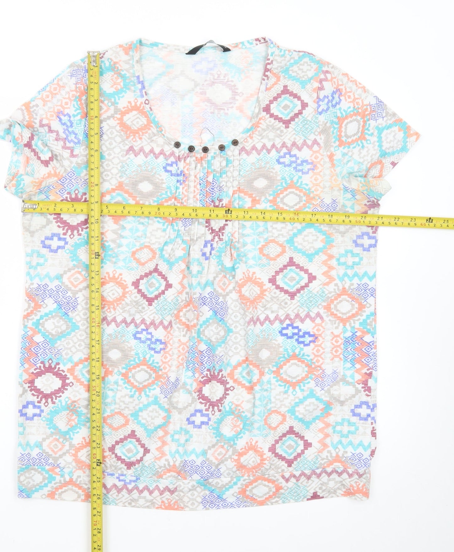 Bm Casual Women’s Multicoloured Geometric Short Sleeve T-Shirt Size 18