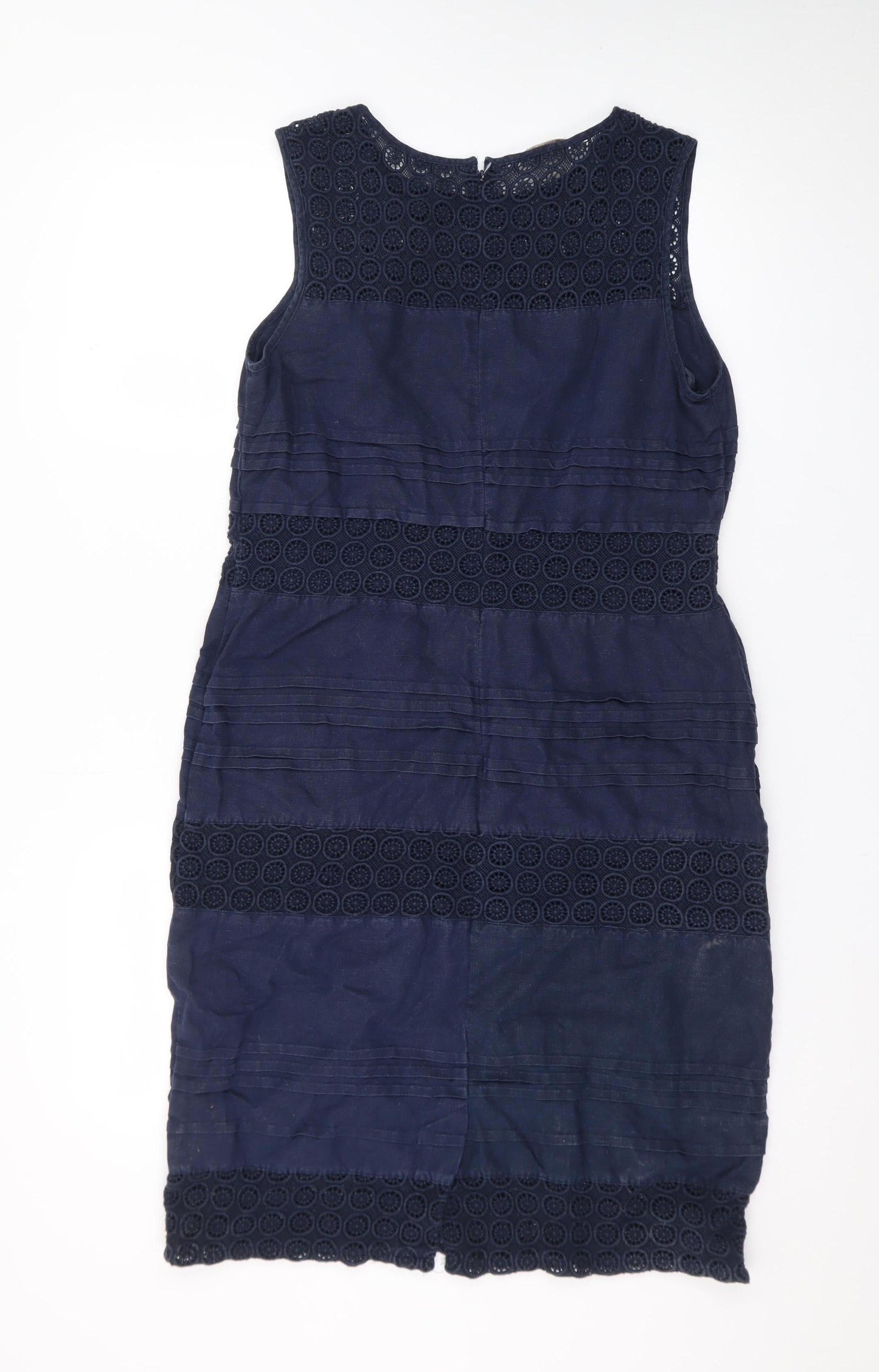Monsoon Women Blue Linen Sheath Knee Length Dress Size 12