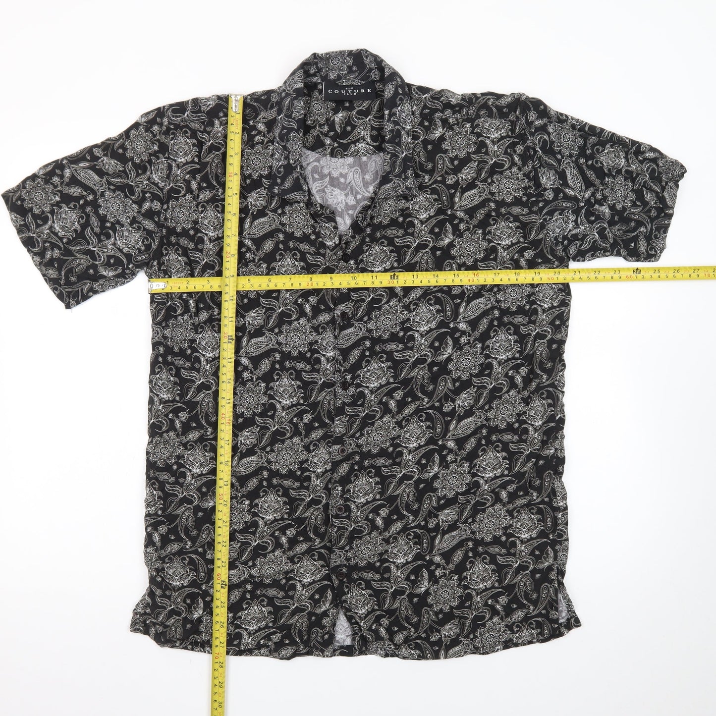 The Couture Club Men's Black Paisley Short Sleeve Button-Up Shirt L