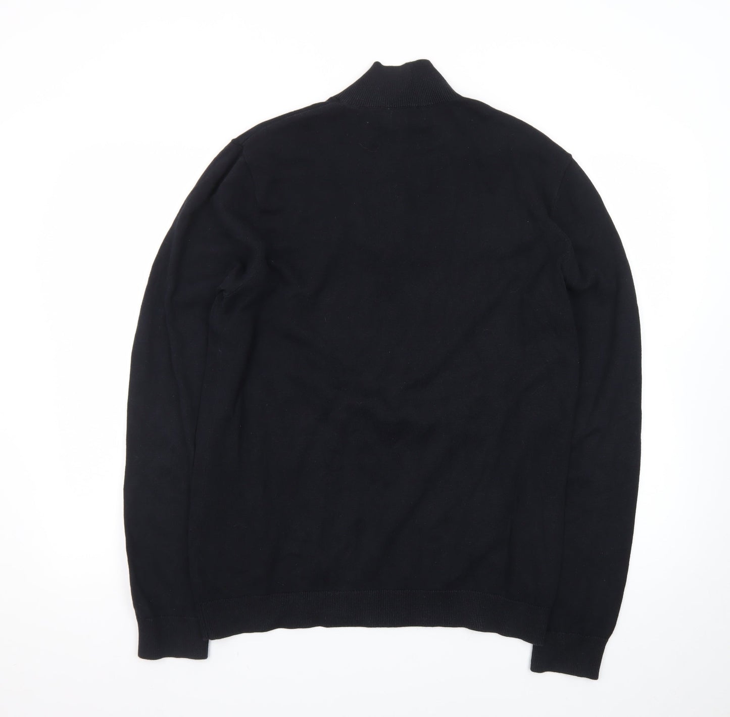 Topman Men's Black XL 1/2 Zip High Neck Cotton Jumper