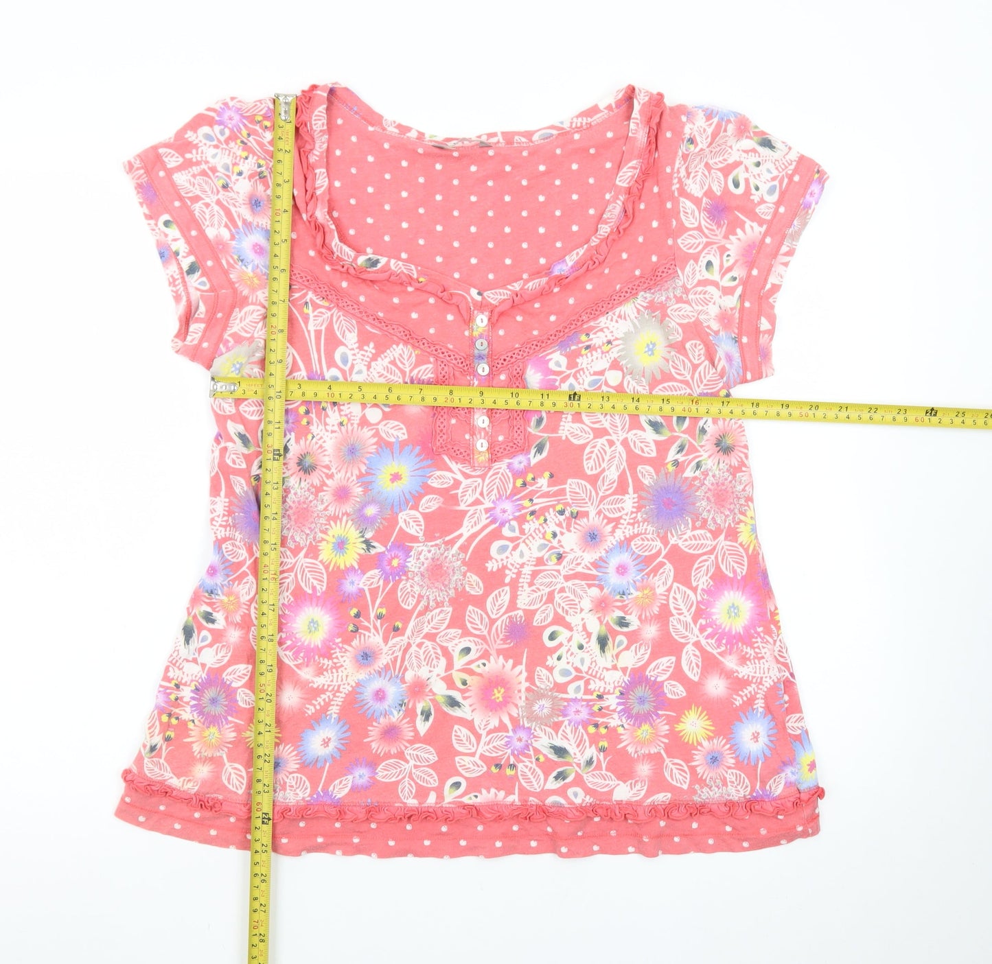 Marks and Spencer Womens Multicoloured Floral Short Sleeve Cotton T-Shirt Size 16
