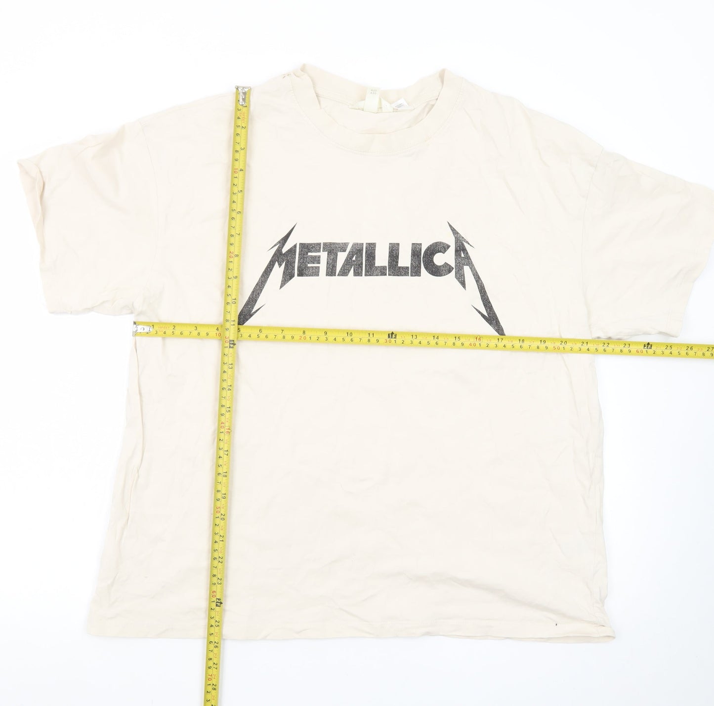 H&M Men Beige Metallica Band Graphic Cotton T-Shirt Size L