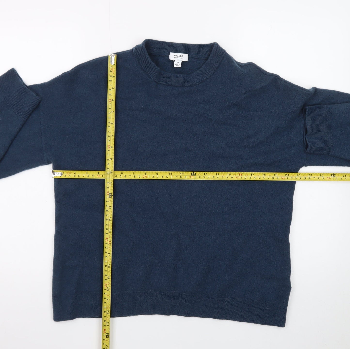 Reiss Men’s Blue Merino Wool XL Crew Neck Pullover Jumper