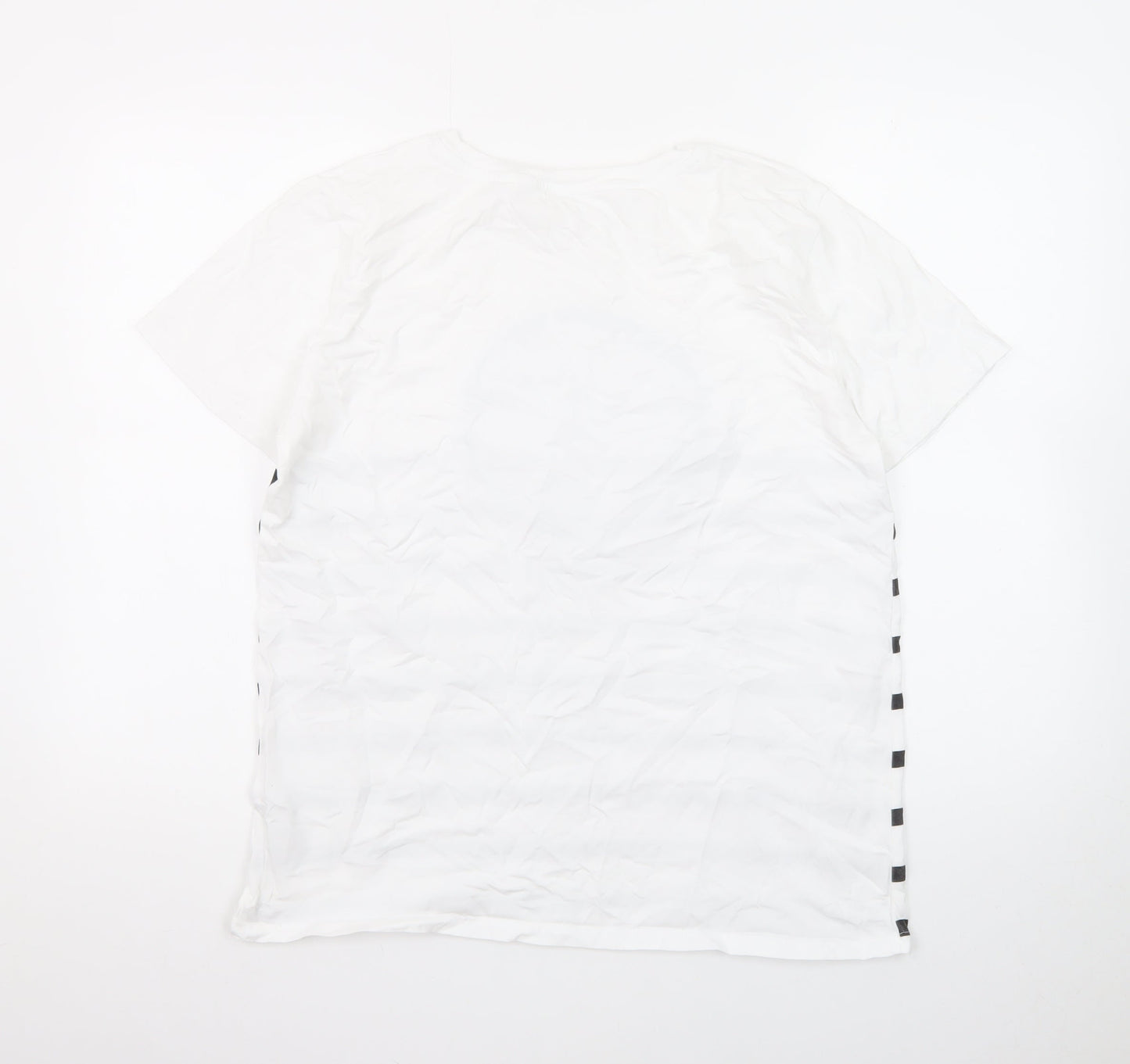 River Island Women White Striped T-Shirt UK 16 Cotton Crew Neck