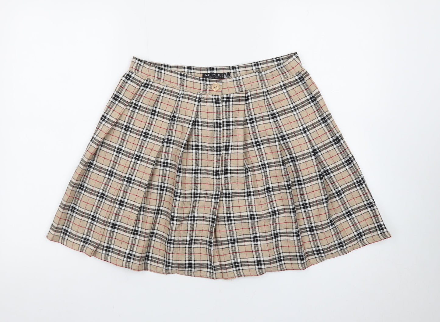 Nasty Gal Women Beige Plaid Pleated Short Skirt UK 14