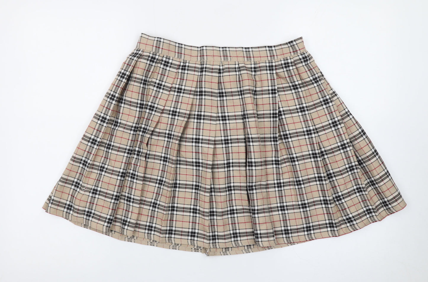 Nasty Gal Women Beige Plaid Pleated Short Skirt UK 14