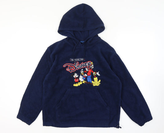 Disney Navy Fleece Pullover Hoodie Women L Mickey Donald Goofy Pluto