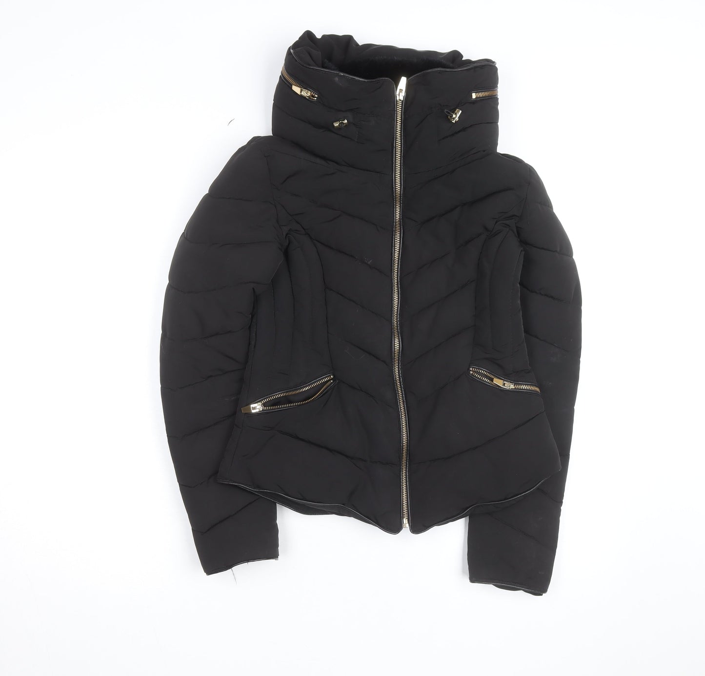 Zara Women Black Short Quilted Puffer Jacket Size S