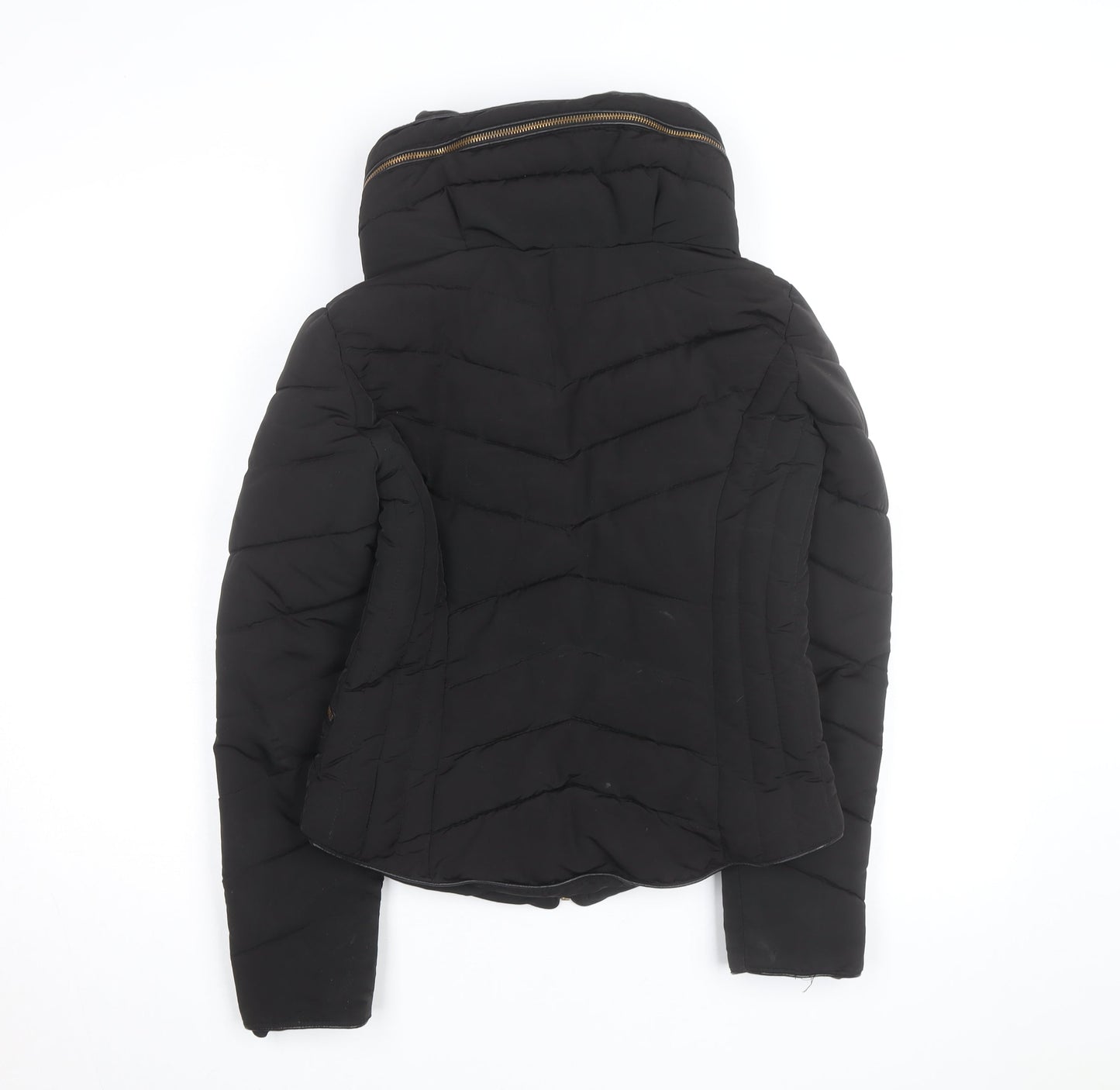 Zara Women Black Short Quilted Puffer Jacket Size S