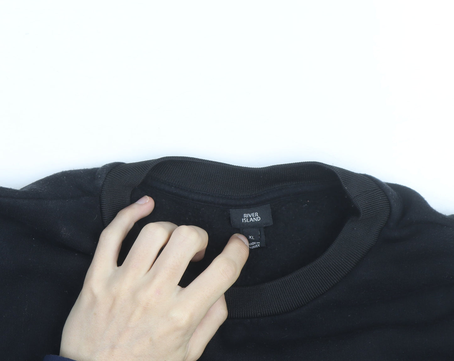 River Island Men's Black Check Panel Sweatshirt XL Pullover