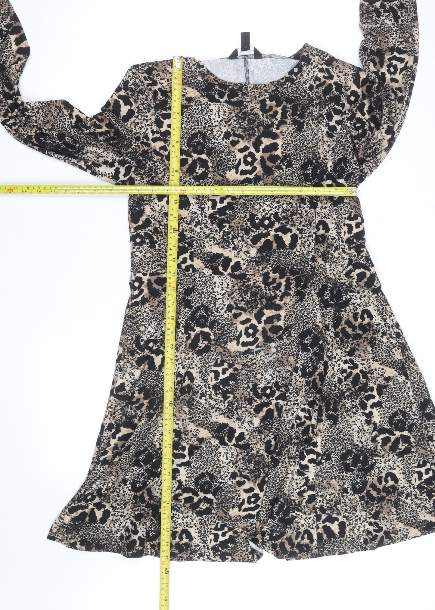 New Look Women Beige Leopard Print A-Line Dress Size 14