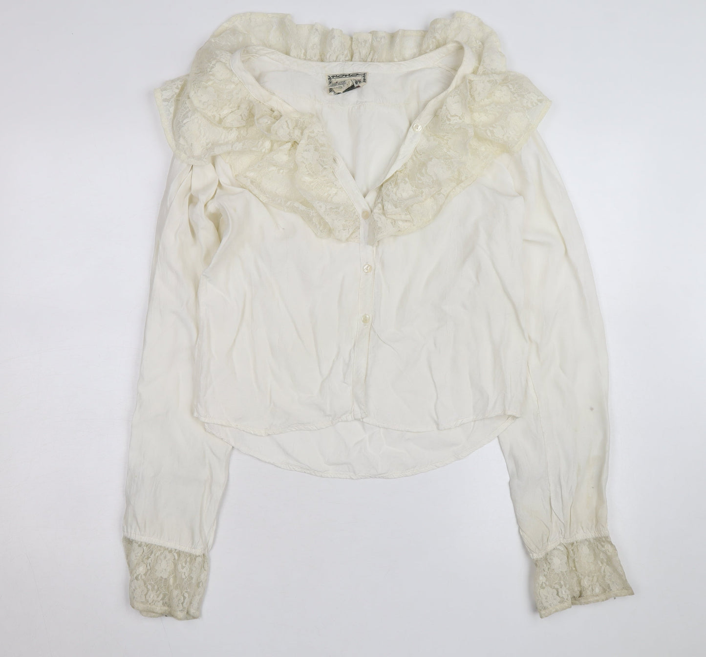 April Cornell Women’s Ivory Lace Ruffle Tunic Blouse Size M