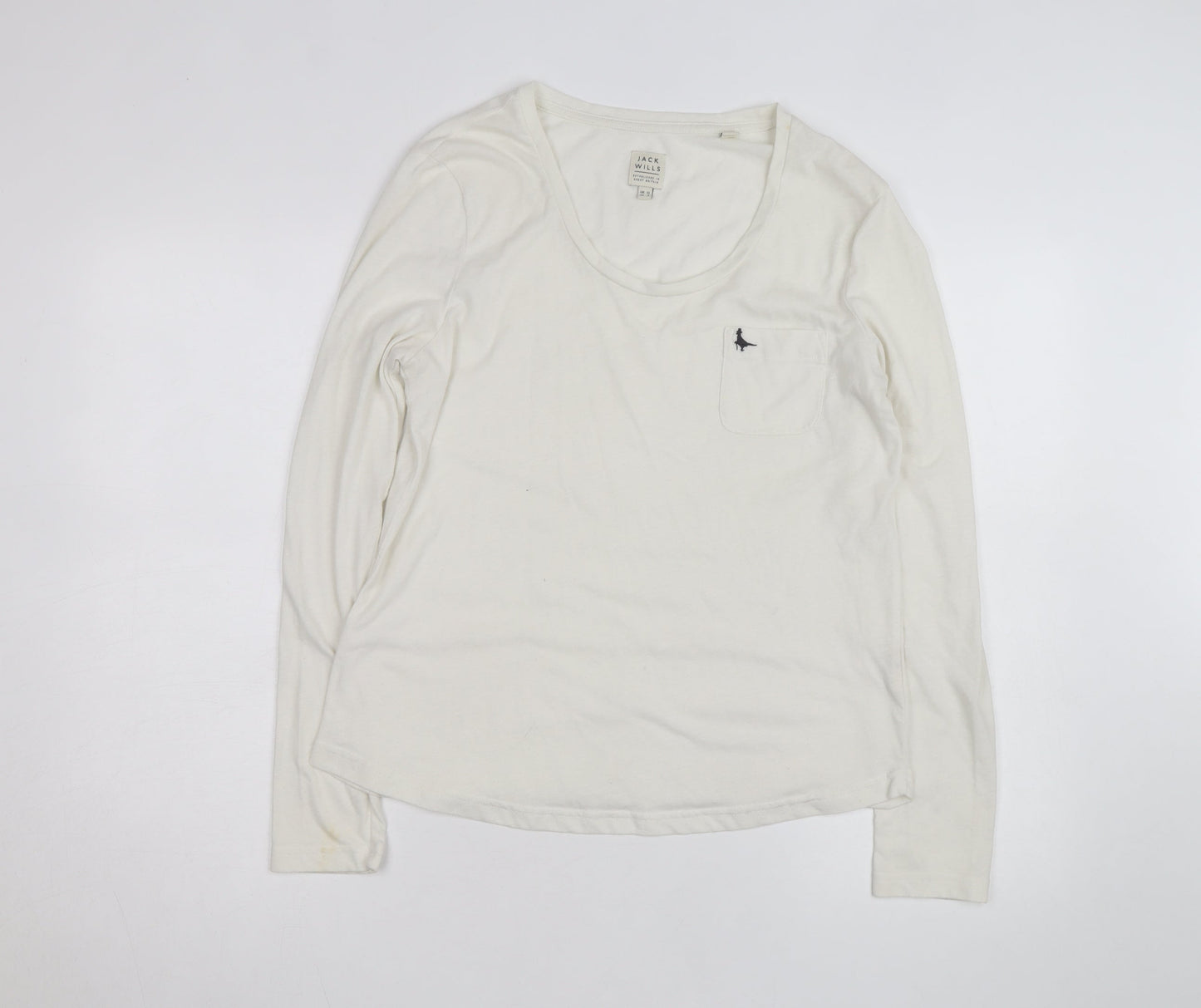 Jack Wills Womens White Long Sleeve Basic Cotton T-Shirt Size 12