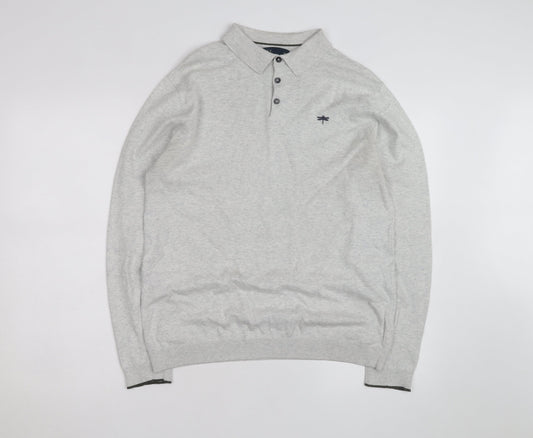 Easy Men's Grey Long Sleeve Cotton Polo Shirt Medium
