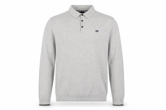 Easy Men's Grey Long Sleeve Cotton Polo Shirt Medium