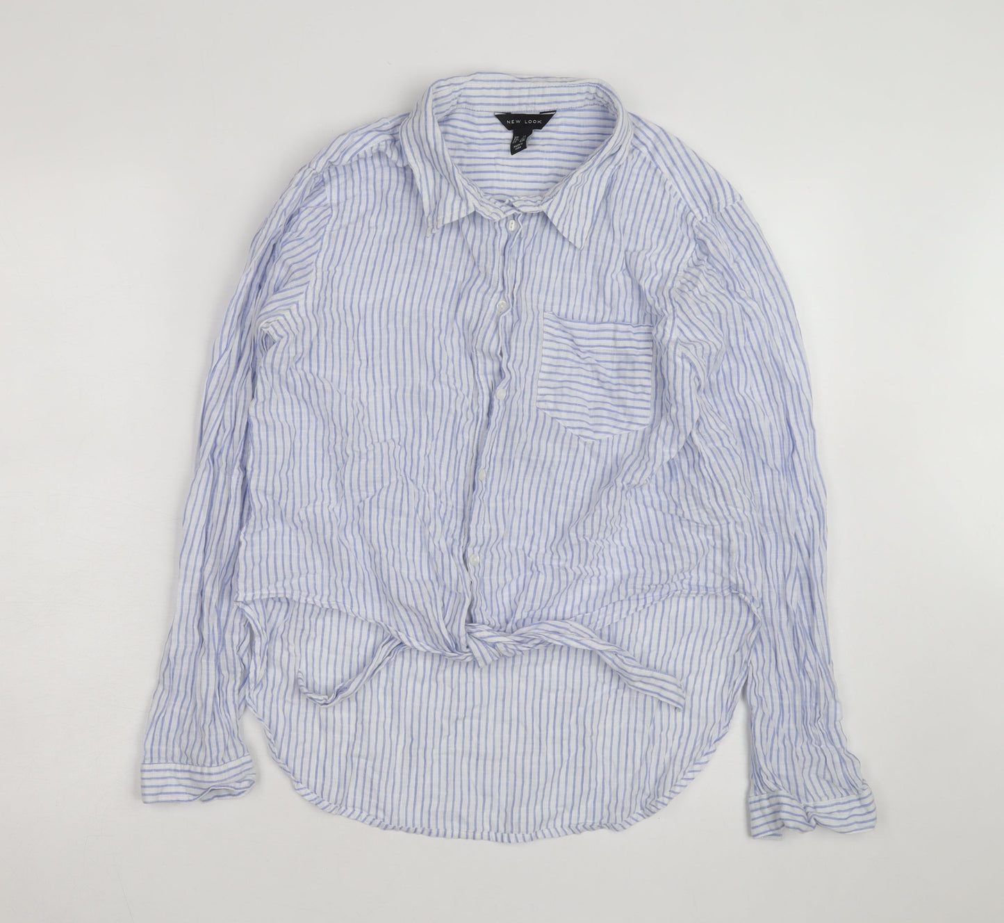 New Look Women's Blue Striped Long Sleeve Cotton Button-Up Shirt Size 12