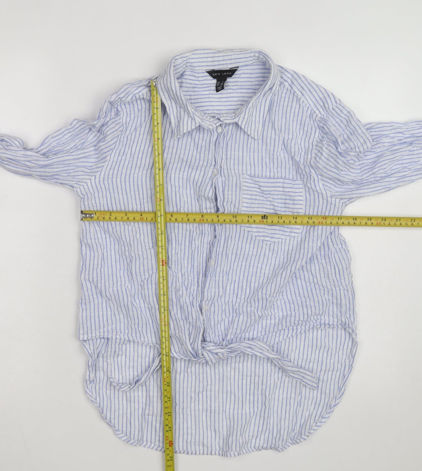 New Look Women's Blue Striped Long Sleeve Cotton Button-Up Shirt Size 12