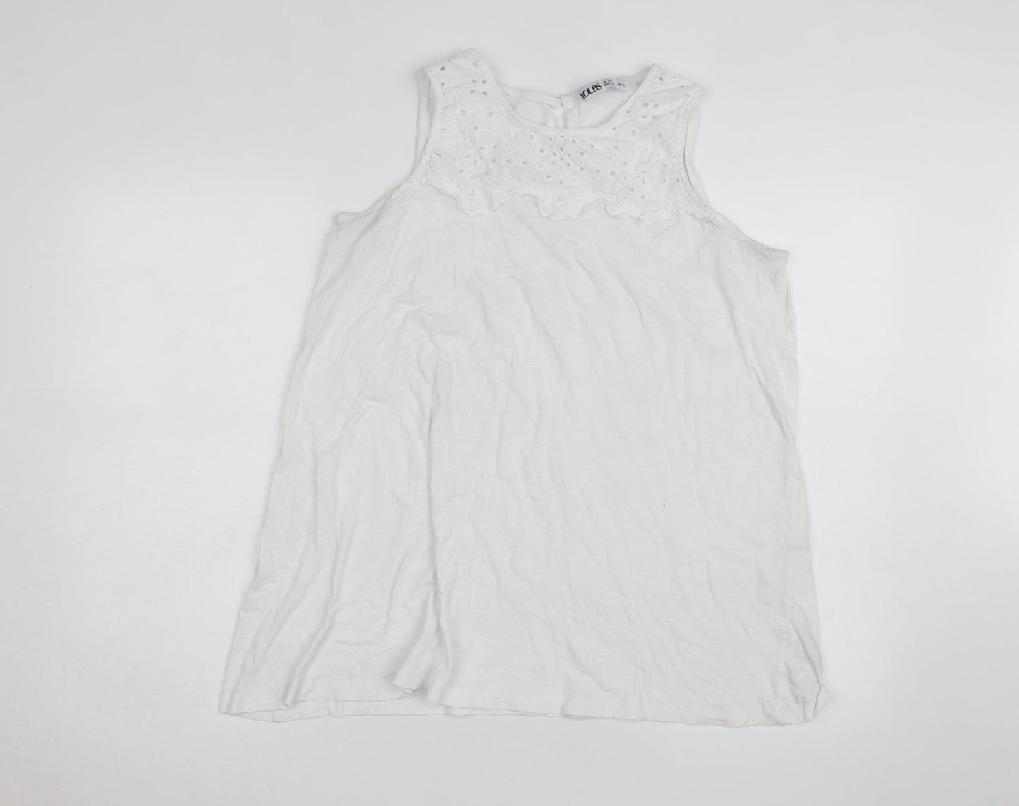 Yours Womens White Cotton Embroidered Sleeveless Tank Top UK 14