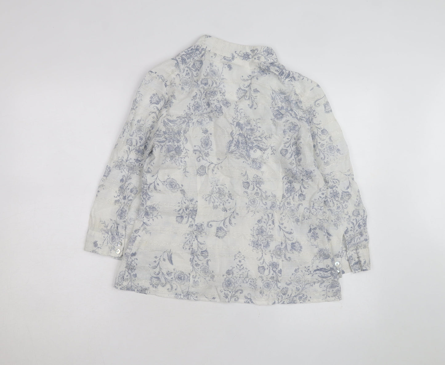 Wallis Women White Floral Linen Blend 3/4 Sleeve Blouse Size 14