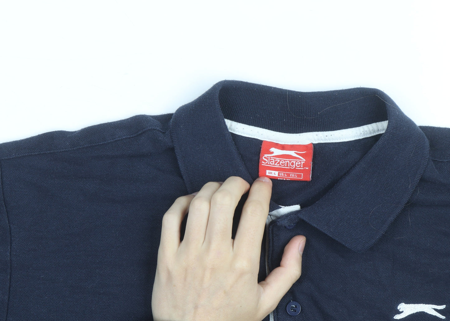 Slazenger Men's Navy Blue Cotton Polo Shirt Size L Classic Fit