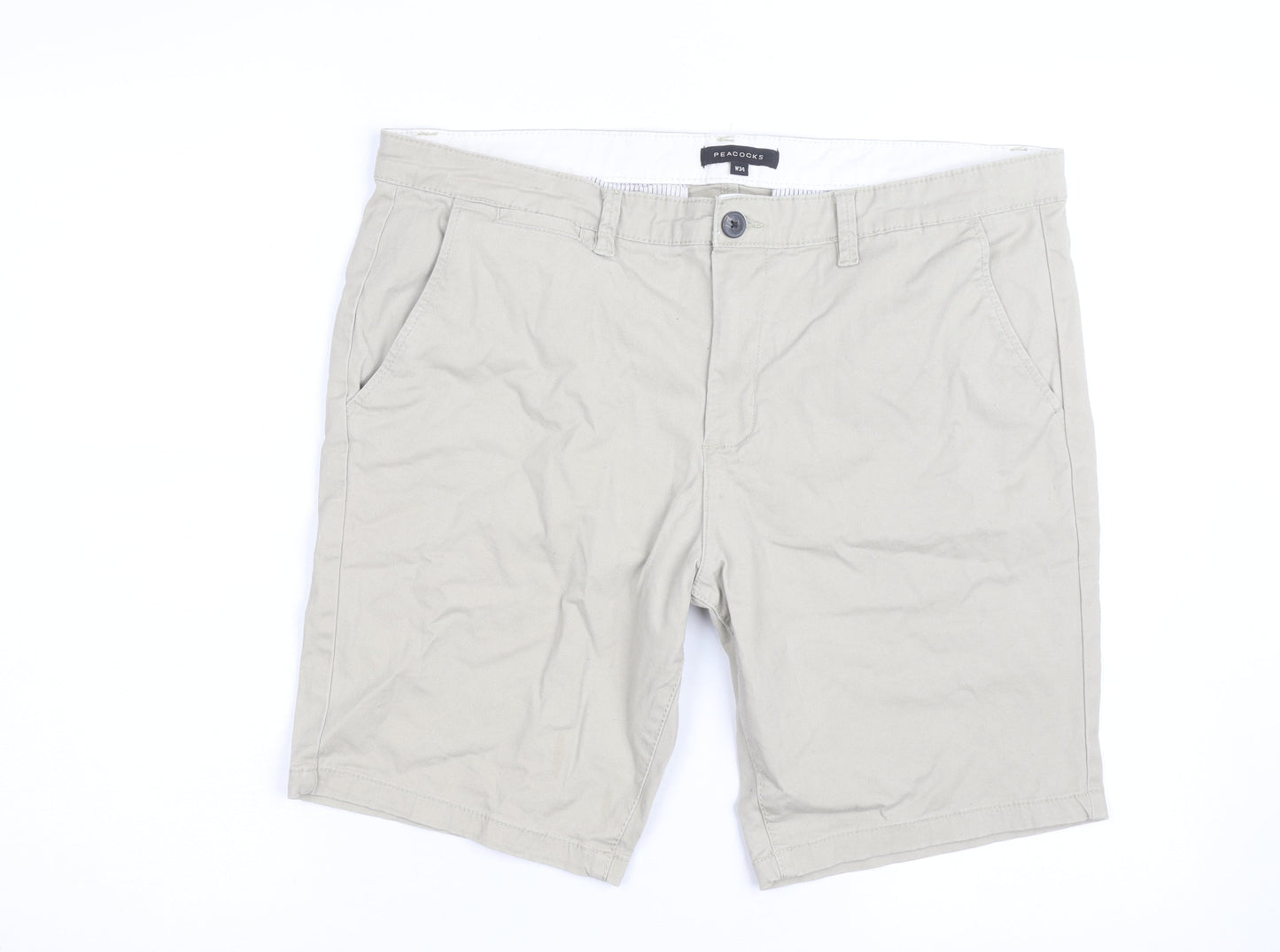 Peacocks Men's Beige Chino Shorts W34 Regular Fit Casual
