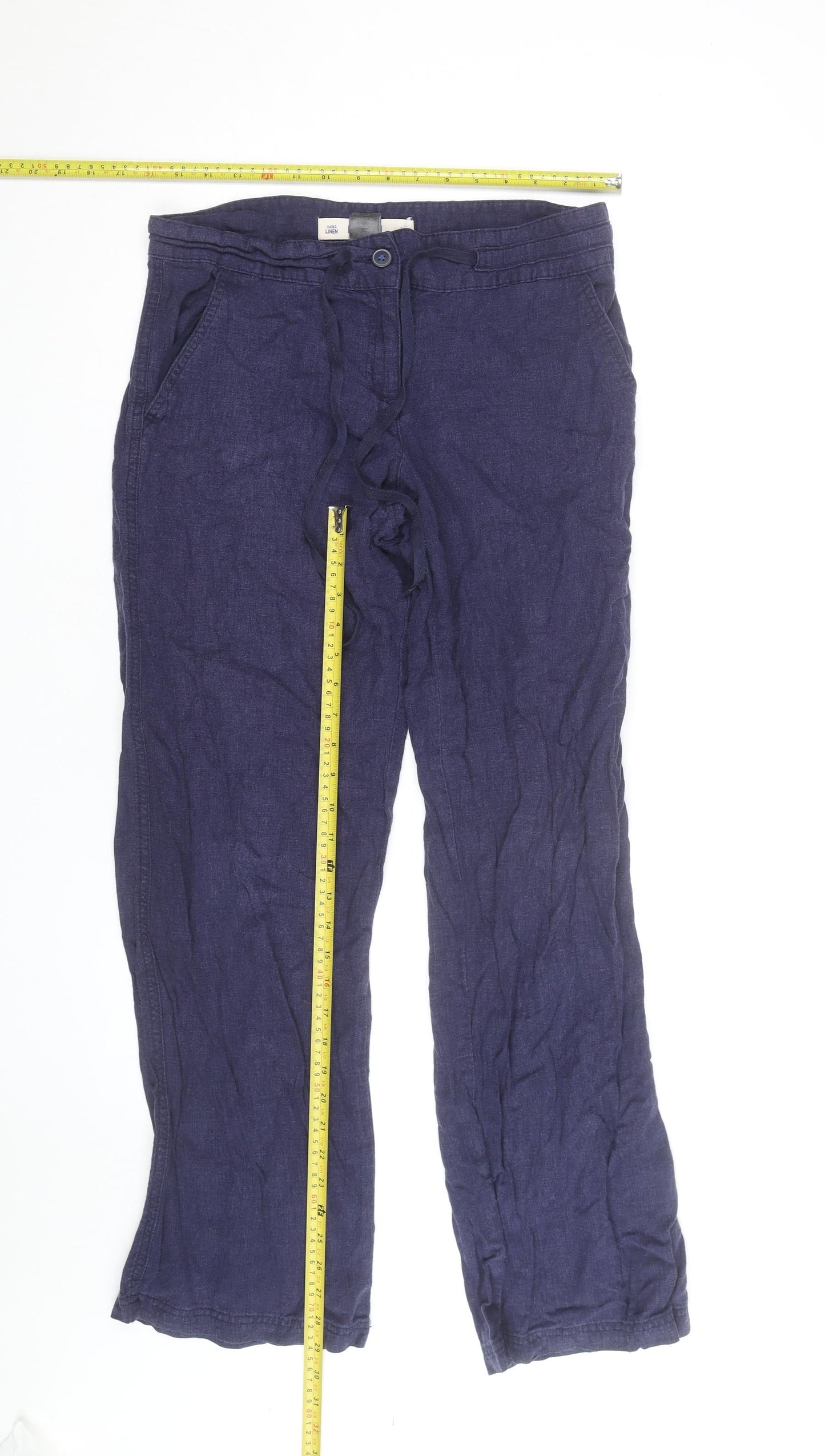 Next Women’s Blue Linen Straight Leg Trousers Size 10L