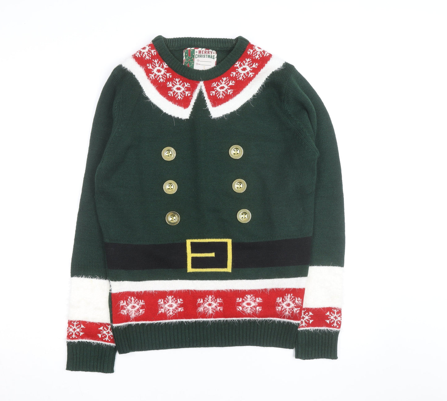 Merry Christmas Men's Green Elf Pullover Jumper Size S Winter Knit