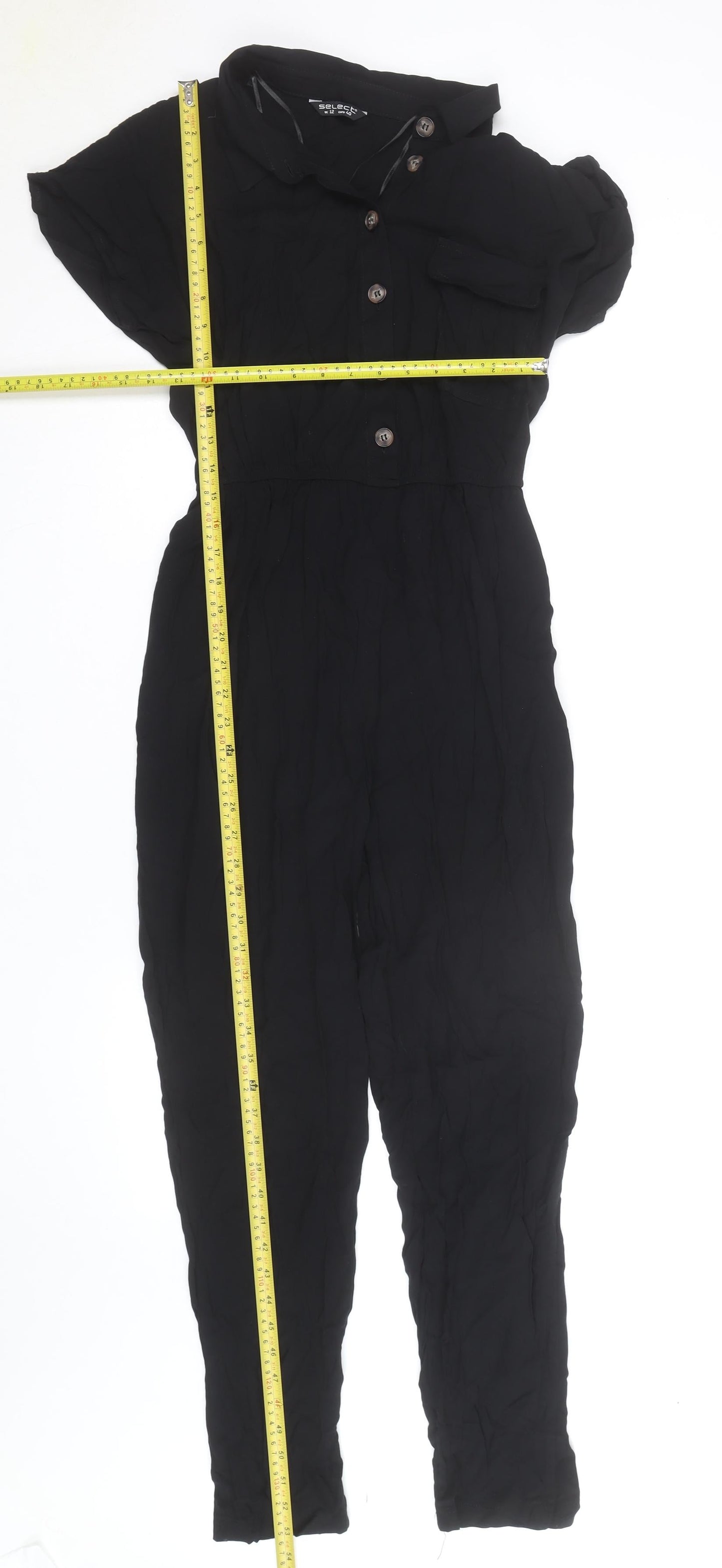 Select Women Black Button Front Short Sleeve Jumpsuit Size 12