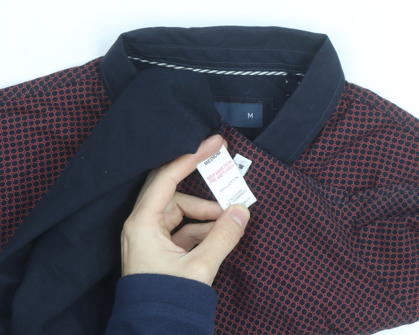 Easy Men’s Red Geometric Cotton Button-Down Polo Shirt M