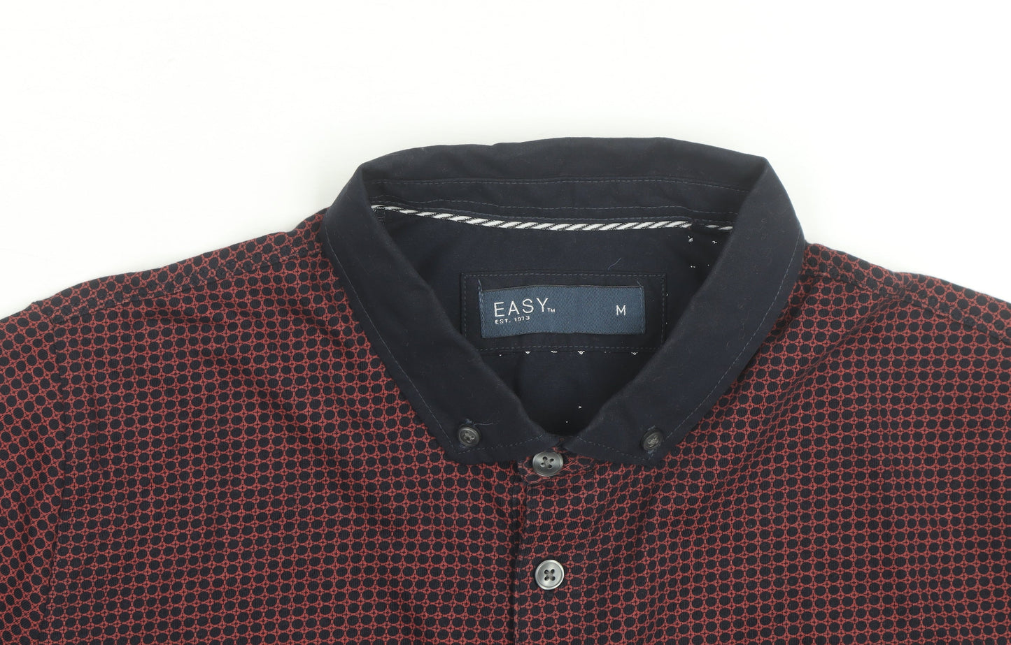 Easy Men’s Red Geometric Cotton Button-Down Polo Shirt M