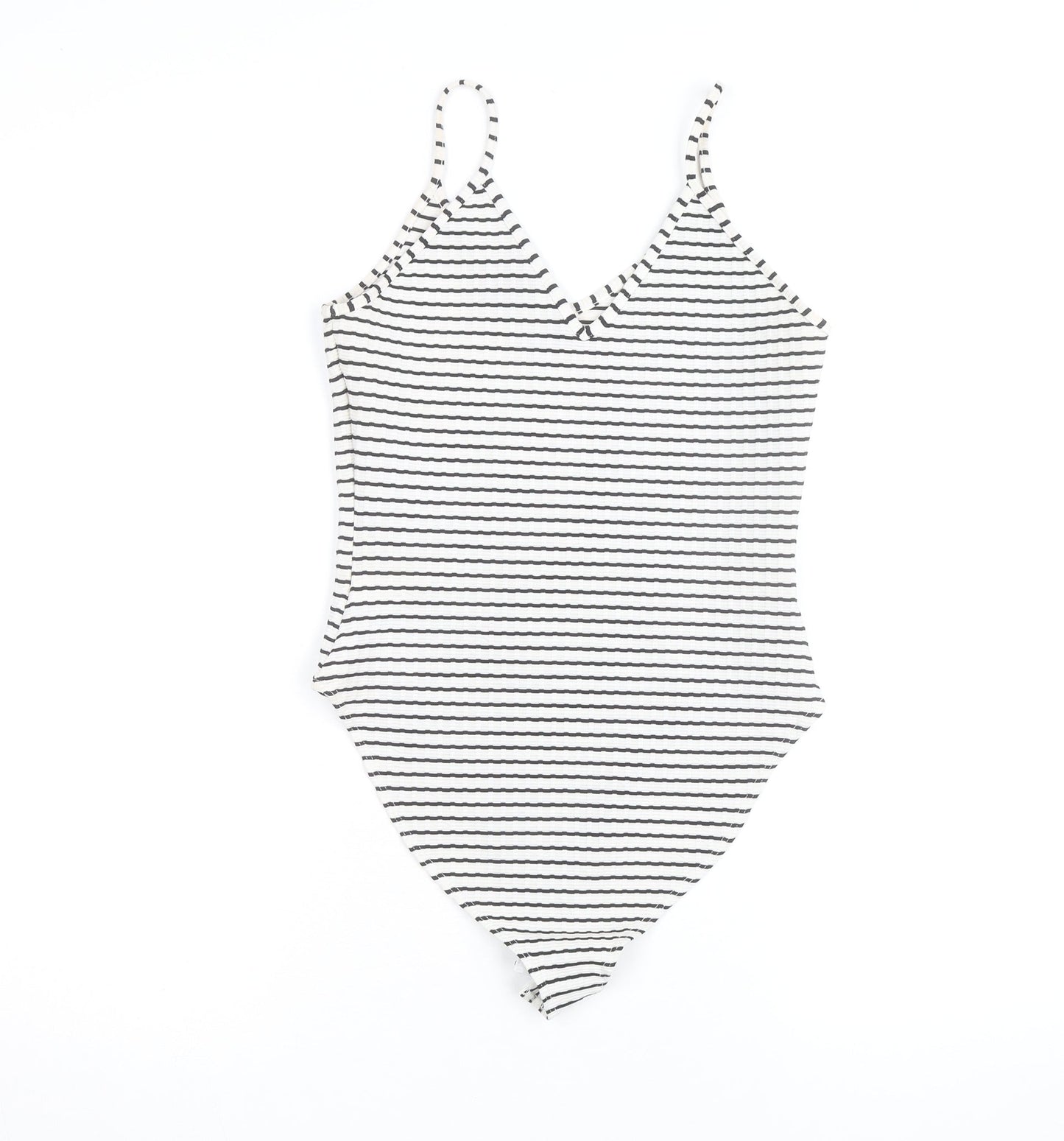 River Island Womens Black Striped Bodysuit Size 8 Sleeveless V-Neck Stretch