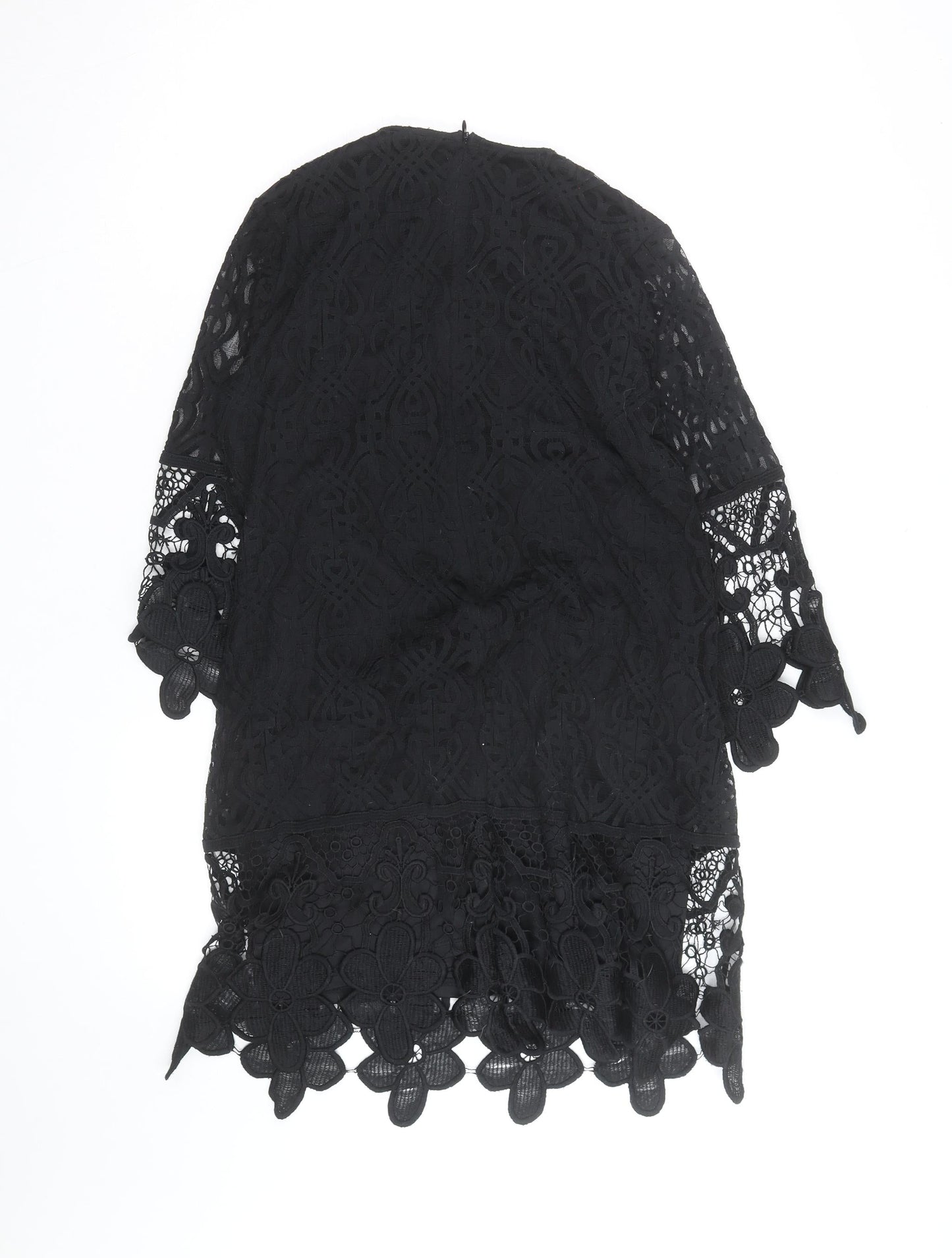 Rebellion Women's Black Lace 3/4 Sleeve Tunic Blouse Size L Formal