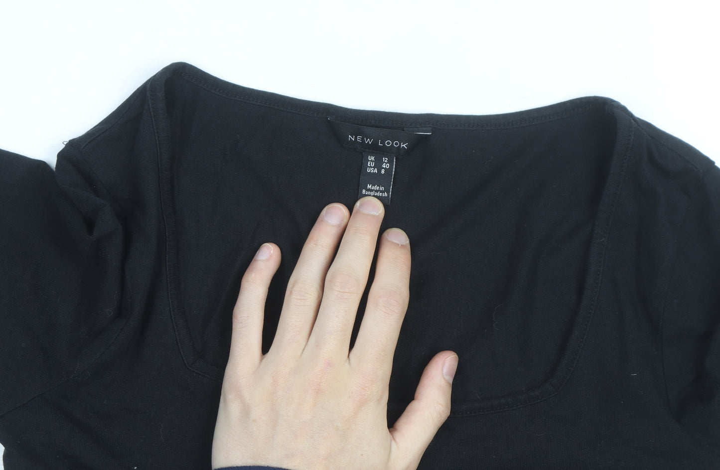 New Look Women’s Black Long Sleeve Square Neck Bodysuit Size 12